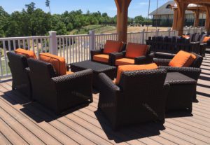 outdoor chairs with orange cushions