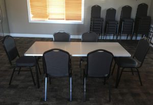 black chairs and a rectangular table
