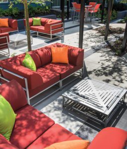 red outdoor sofa
