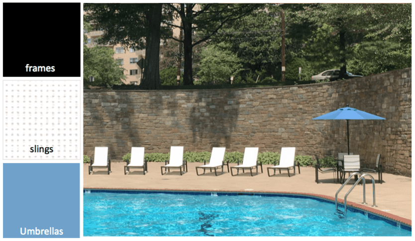 lounge chairs at a swimming pool area