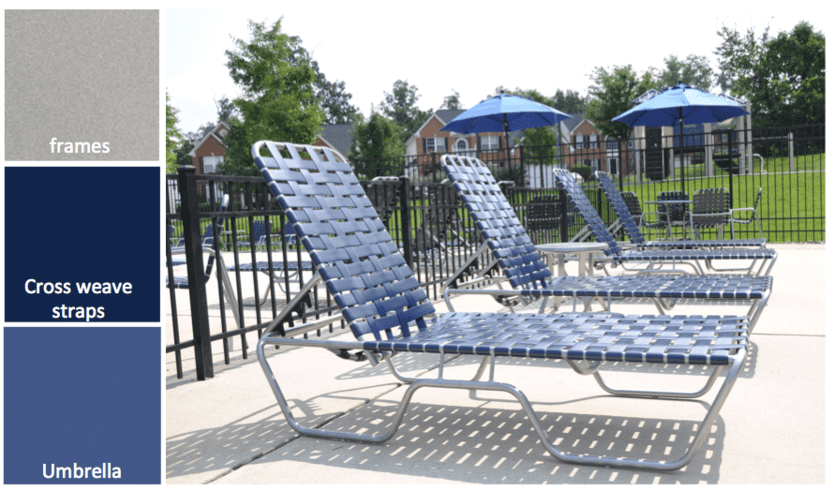 four blue lounge chairs