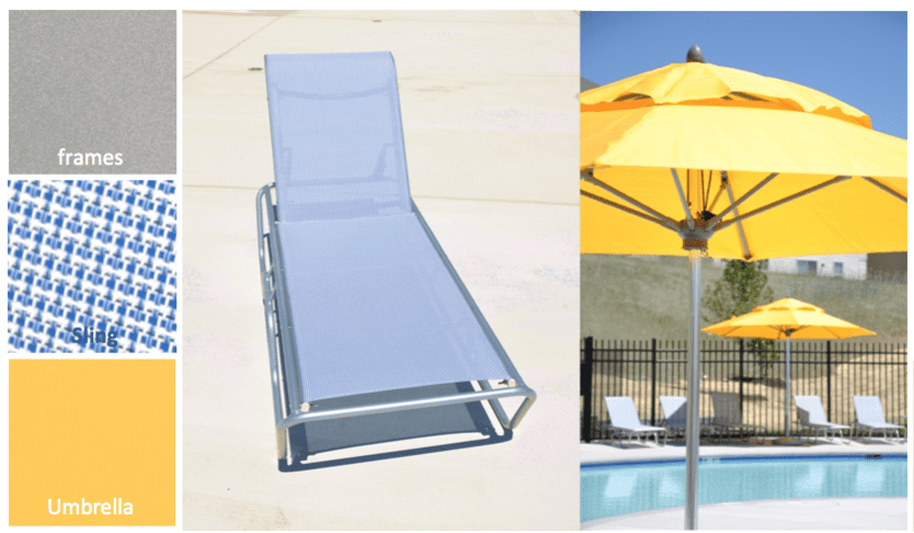 lounge chair and yellow standing umbrella